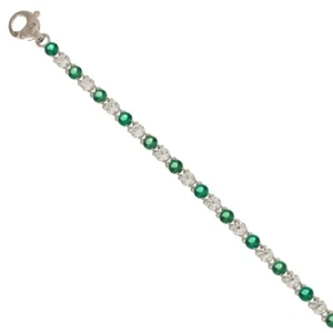 White Gold Bracelet 18 Carats Model Tennis with Zirconia And Green Ladies Woman - Picture 1 of 2