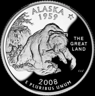 A 2008 S Alaska 90% SILVER Deep Cameo "PROOF" State Quarter US Mint Coin! - Image 1 of 3