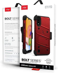 ZIZO BOLT Galaxy A01 Hard Case w/ Glass Protector, Kickstand, Holster & Lanyard - Picture 1 of 16