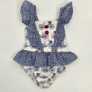 Eleanor Rose Bicycle Navy Blue Cream Ruffle Strap Sleeveless One Piece 6-9 mo - Picture 1 of 6