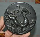 China Meteorite Iron (Black Magnet) Carved God Beast Dragon Statue Jade Bi Yubi