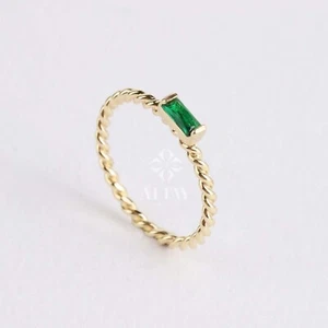 14K Gold Baguette Birthstone Ring, Custom Stackable Gemstone Ring, Personalized - Picture 1 of 3