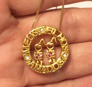 Bohne 18k Gold über Sterling Silber zwei Töchter Diamanten Granat Collier - Bild 1 von 8