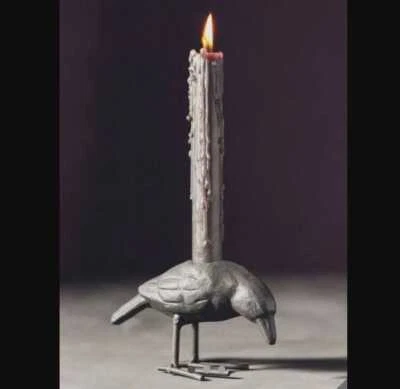 New Anthropologie crow heavy metal taper candle holder Halloween blackbird - Image 1 of 4