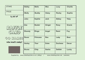 10 Cards - Dog Name's Raffle Cards A5 - Fundraising - 40 Spaces - Picture 1 of 4