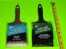 (2x) Value 4" Brush 100% Polyester Paint Stain Varnish Trim Plastic Handle NEW