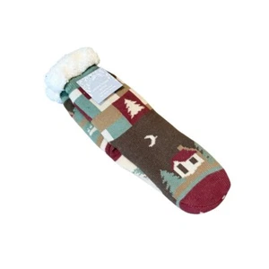 Calcetines de piel sintética con patrón de cabina nuevos con etiquetas forrados de sherpa para mujer antideslizantes acogedores invierno - Imagen 1 de 6