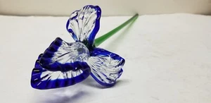 KUNSTGLAS KOBALTBLAU UND KLAR LANGER STIEL GLAS BLUME 19 1/2" - Bild 1 von 5