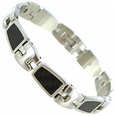 Pulsera ajustable Rochet Roma de acero inoxidable macizo con fibra de carbono negra para hombre Foto 1 de 4