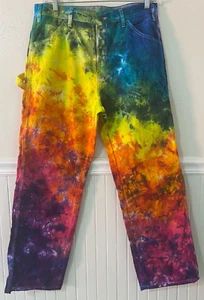 Nuevos Pantalones de Pintor Tie Dye Dickies 34x30 100% Algodón Cremallera Mosca 8 Bolsillos + Bucle - Imagen 1 de 6
