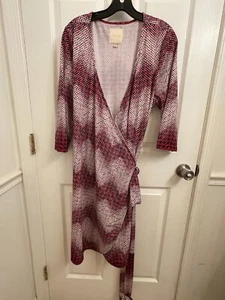 ModCloth Geometric Printed 3/4 Sleeve Wrap Dress Size 1X Chevon - Picture 1 of 6