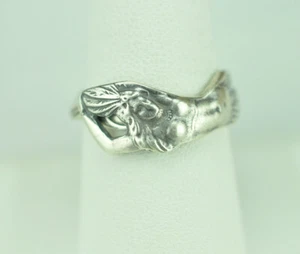 Delicato Anello Cucchiaio Regolabile Bambina Argento Sterling 925 Massiccio - Foto 1 di 6