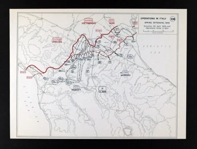 WWII Map 108 Italy Allied Advance on Bologna Agenta Vergato Battles April 1945 - Image 1 of 2