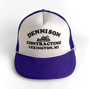 1980s Purple Trucker Hat Dennison Contracting MI Mesh Snapback Civic Cap USA - Picture 1 of 10