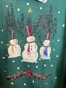 Vintage Holiday Time Sweatshirt Damen M Schneemann grün Weihnachten Rollkragen - Bild 1 von 7