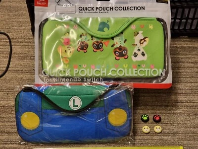 2 NINTENDO SWITCH CONSOLE CASE QUICK POUCH Luigi Animal Crossing JOYCON GRIP NEW - Image 1 of 2