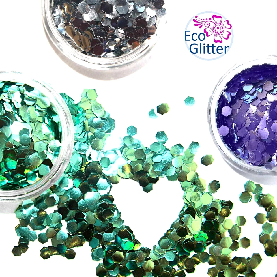 GLITTERLUTION 3 KLOBIGE biologisch abbaubare Glitzer Festival Set Bio Öko Tattoos Party Make-up Khe