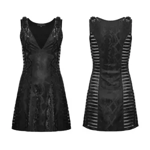 PUNK RAVE Womens Gothic Maxi Steampunk Sleeveless Rock Party Black Mini Dress - Bild 1 von 21