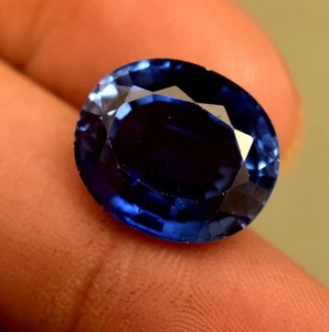 Im Labor gezüchteter blauer Farbsaphir 14,30 ct oval zertifiziert loser Edelstein für Ring - Bild 1 von 5