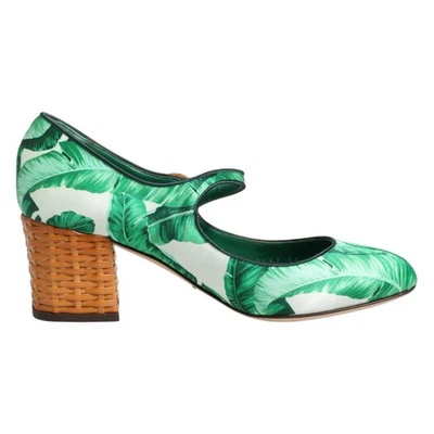 DOLCE & GABBANA Shoes Green Silk MARY JANES Leaf Sandals EU36 / US5.5 RRP 930usd - Image 1 of 4