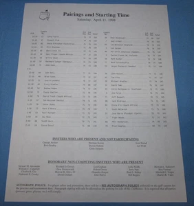 Pairings and Start Time Sheet ~ The Masters Tournament ~ Samstag, 11. April 1998 - Bild 1 von 3
