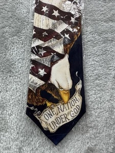 Vintage Eagle Wings Neck Tie Patriotic 100% Silk Stars Stripes Eagle - Picture 1 of 5