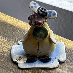 Signed Zampiva Clown w/ Green Button Ceramic Figurine Made in Italy 3” - Picture 1 of 7