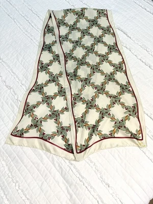 Vintage Oscar De La Renta Silk Long Scarf Ivy And Red Berries Christmas Holiday - Image 1 of 4