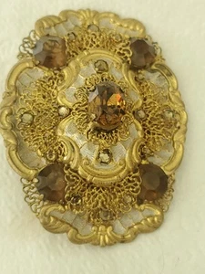 Antikschmuck Jugendstil filigran verzierte Brosche Anstecknadel 2-1/2 cm - Bild 1 von 9