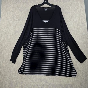 Lane Bryant Womens Knit Top Black/White Striped 30/32 V-Neck Long Sleeve Tunic - Picture 1 of 5