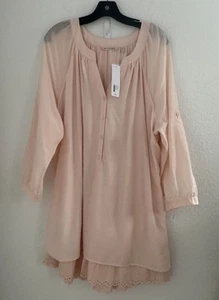 Soft Surroundings Silk Teresa Tunic Womens 2X Blushing Pink Lace Trim New Tags - Picture 1 of 11