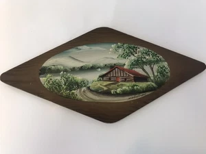 Talla de madera en relieve vintage de cabaña por el artista canadiense H. Nadeau - Imagen 1 de 9