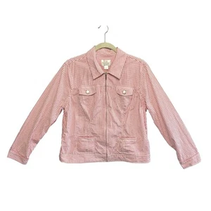 Christopher & Banks Jacket Women's Size L Pink White Stretch Seersucker Stripe - Picture 1 of 7
