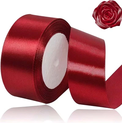 Cinta Borgoña 1-1/2 Pulgadas x 25 Yardas Vino Rojo Satinado Tela Sólida Envoltura de Regalo Foto 1 de 4