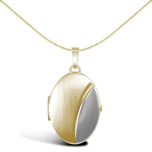 9ct 2-Colour Gold Jewelco London Brushed Matte Oval Bean Locket Pendant - Picture 1 of 5