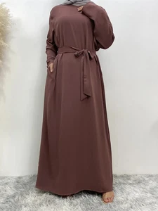 Abiti lunghi donna musulmana Abaya con tasche islamici casual e semplici marocchini - Foto 1 di 36