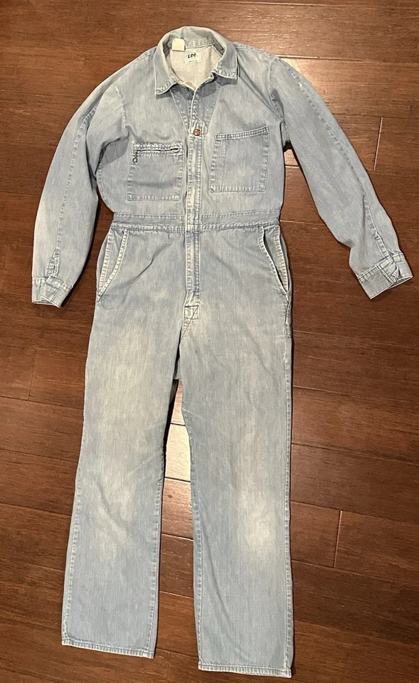 Vintage Lee Union-Alls Denim Coveralls USA Light Wash 60s/70s 29x33 - Image 1 of 4
