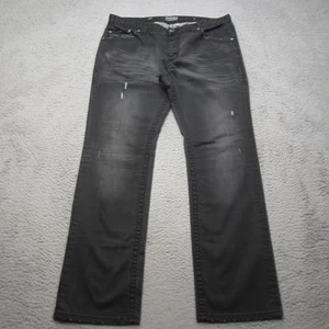 Affliction Ace Jeans Mens 38 Black Distressed Straight Embroidered Flap Pockets - Picture 1 of 18