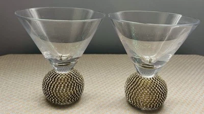 Pair Of Grasslands Road Crystal Clear Martini Glasses W/Rhinestone Ball Base - Image 1 of 4