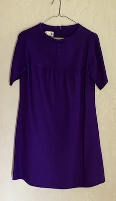 Vestido recto raro vintage Mr. Bob Of California años 60 tejido lana púrpura real talla 12 Foto 1 de 4