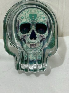 CENICERO CALAVERA VIDRIO BRILLANTE EN LA OSCURIDAD SMOKEZILLA FLORAL Verde azulado - Imagen 1 de 2