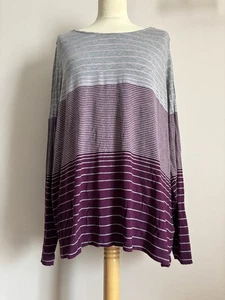 M&S Classic Size 22 Purple Grey Mix Striped Jersey Top - Picture 1 of 6