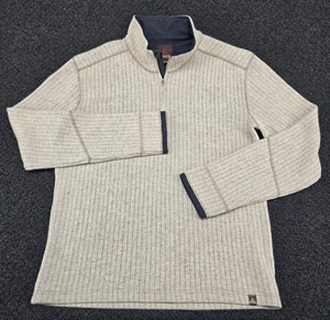 Maglione Prana 1/4 zip grande beige misto lana tasche a costine - Foto 1 di 14