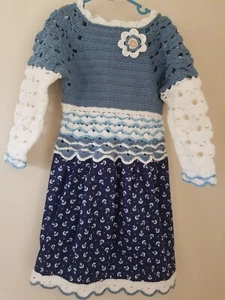 NEW GIRLS HANDMADE CROCHET KNITTED DRESS KIDS 5-6 YEARS GIFT CHRISTMAS - Picture 1 of 8