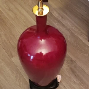 Chinese Oxblood Sang De Boeuf Glaze Large Goose Neck Porcelain lamp W/ Shade - Picture 1 of 14