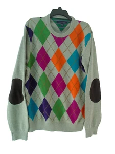 Tommy Hilfiger Argyle Pullover mit Ellenbogenschützern Herren Größe L grau - Bild 1 von 5