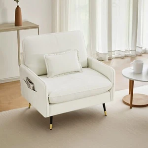 Chenille Single Sofa Chair Comfy Upholstered Arm Chair for Living Room w/Pillow - Picture 1 of 24