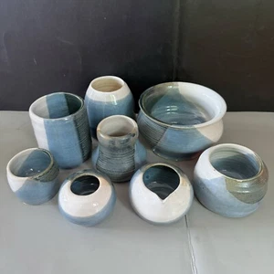 8 x gemischtes Konvolut blaue Studiokunstkeramik - Schale, Glas, Vase, Kanne etc. - Bild 1 von 9