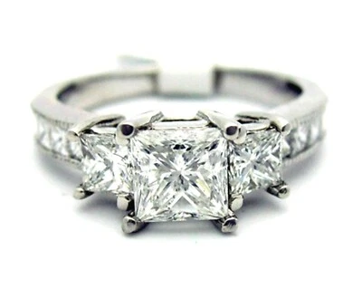 GIA Certified 1.50 CTW Diamond Engagement Ring Princess Cut 18k White Gold - Изображение 1 из 4