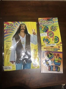 Forum Novelties Men Generation Hippie Costume Vest Brown One Size +Accessories - Picture 1 of 7